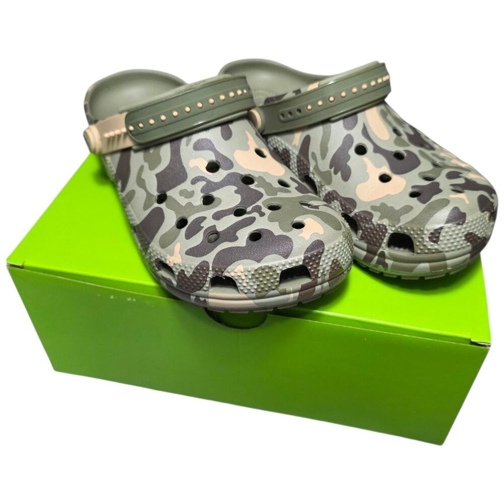 Crocs Classic Clog Kids J6 Camo Snap Backstrap Cargo Multi Green 214066